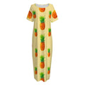 Beige Watercolor Pineapple Pattern Print Short Sleeve Long Nightdress