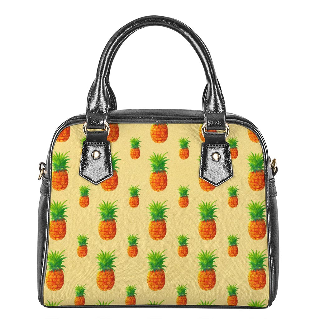 Beige Watercolor Pineapple Pattern Print Shoulder Handbag