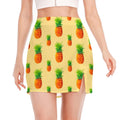Beige Watercolor Pineapple Pattern Print Side Slit Mini Skirt