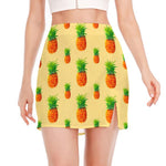 Beige Watercolor Pineapple Pattern Print Side Slit Mini Skirt