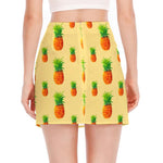 Beige Watercolor Pineapple Pattern Print Side Slit Mini Skirt