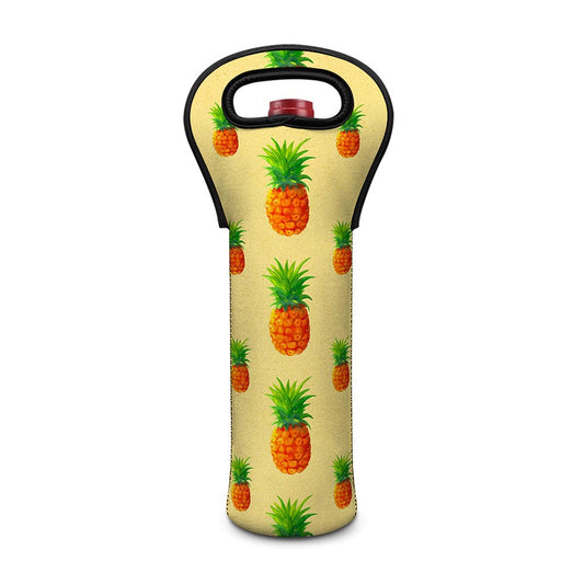 Beige Watercolor Pineapple Pattern Print Single Neoprene Wine Tote