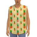 Beige Watercolor Pineapple Pattern Print Sleeveless Baseball Jersey