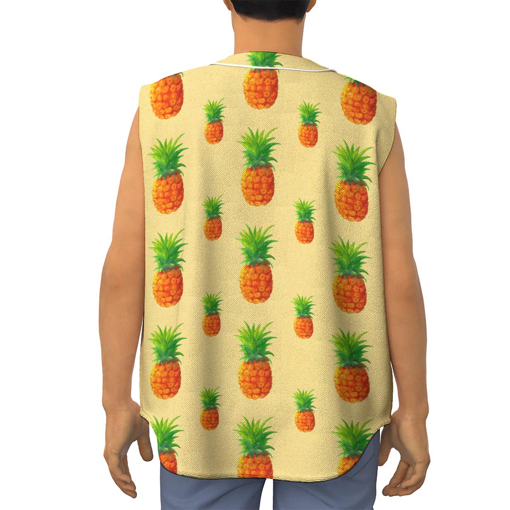 Beige Watercolor Pineapple Pattern Print Sleeveless Baseball Jersey