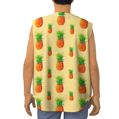 Beige Watercolor Pineapple Pattern Print Sleeveless Baseball Jersey