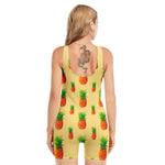 Beige Watercolor Pineapple Pattern Print Sleeveless One Piece Swimsuit