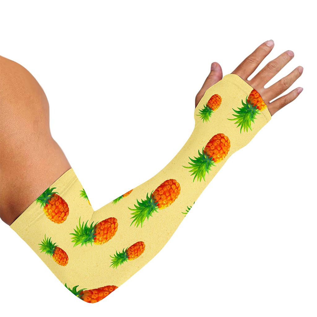 Beige Watercolor Pineapple Pattern Print Sun Protection Arm Sleeves