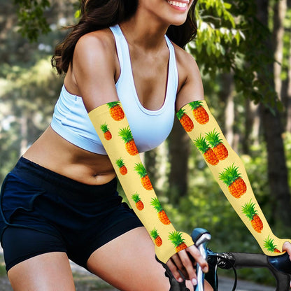 Beige Watercolor Pineapple Pattern Print Sun Protection Arm Sleeves