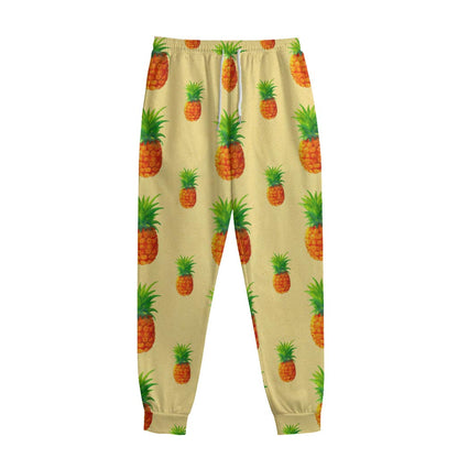 Beige Watercolor Pineapple Pattern Print Sweatpants