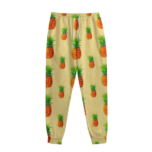 Beige Watercolor Pineapple Pattern Print Sweatpants