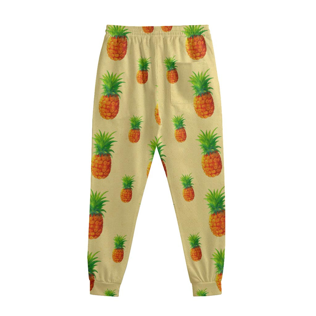 Beige Watercolor Pineapple Pattern Print Sweatpants