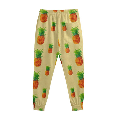 Beige Watercolor Pineapple Pattern Print Sweatpants
