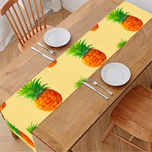 Beige Watercolor Pineapple Pattern Print Table Runner