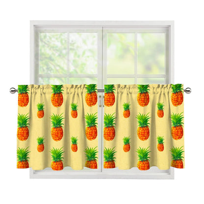 Beige Watercolor Pineapple Pattern Print Tier Curtains