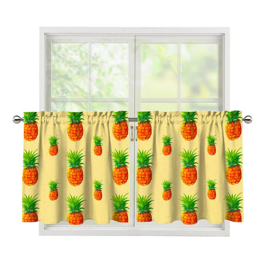 Beige Watercolor Pineapple Pattern Print Tier Curtains