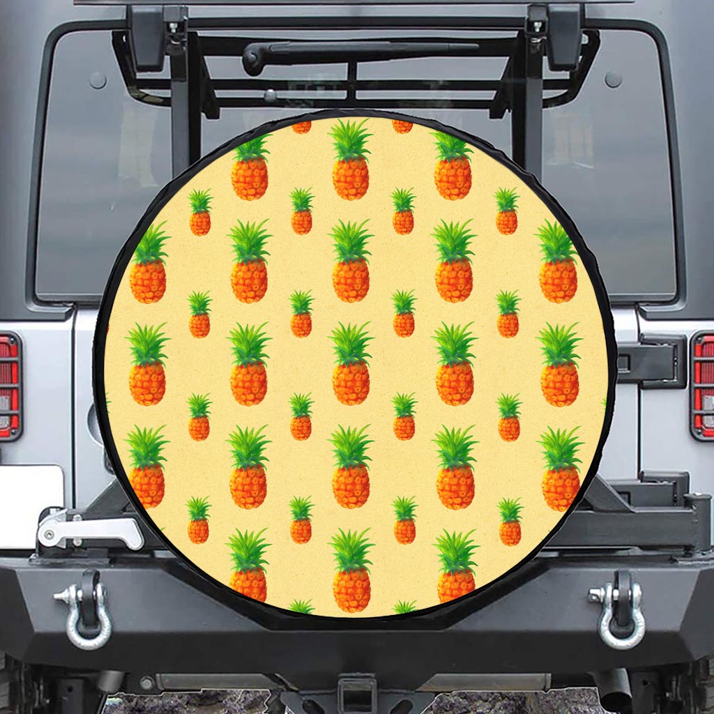 Beige Watercolor Pineapple Pattern Print Tire Cover