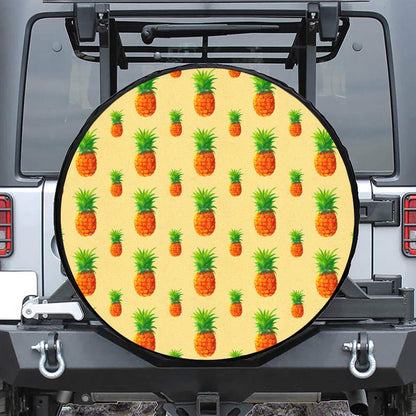 Beige Watercolor Pineapple Pattern Print Tire Cover
