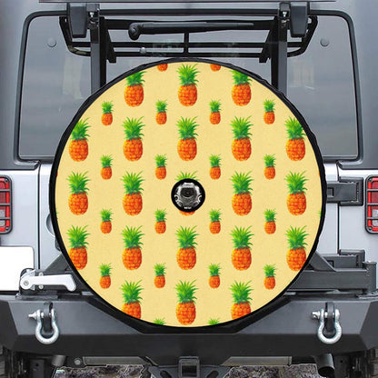 Beige Watercolor Pineapple Pattern Print Tire Cover With Camera Hole