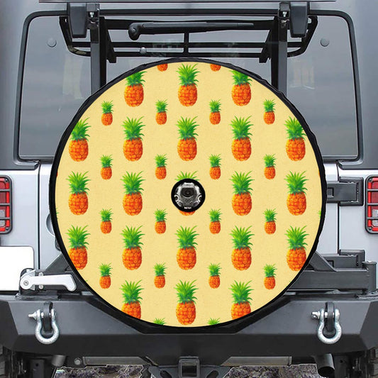 Beige Watercolor Pineapple Pattern Print Tire Cover With Camera Hole