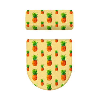 Beige Watercolor Pineapple Pattern Print Toilet Lid And Tank Cover Set