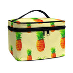 Beige Watercolor Pineapple Pattern Print Travel Makeup Bag