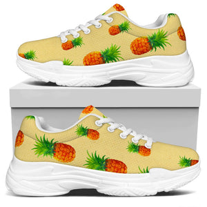 Beige Watercolor Pineapple Pattern Print White Chunky Shoes