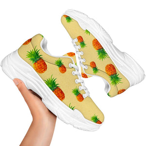 Beige Watercolor Pineapple Pattern Print White Chunky Shoes