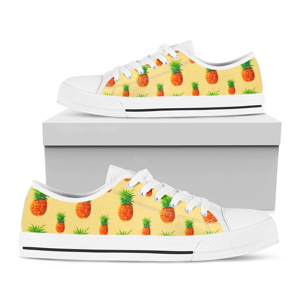 Beige Watercolor Pineapple Pattern Print White Low Top Sneakers