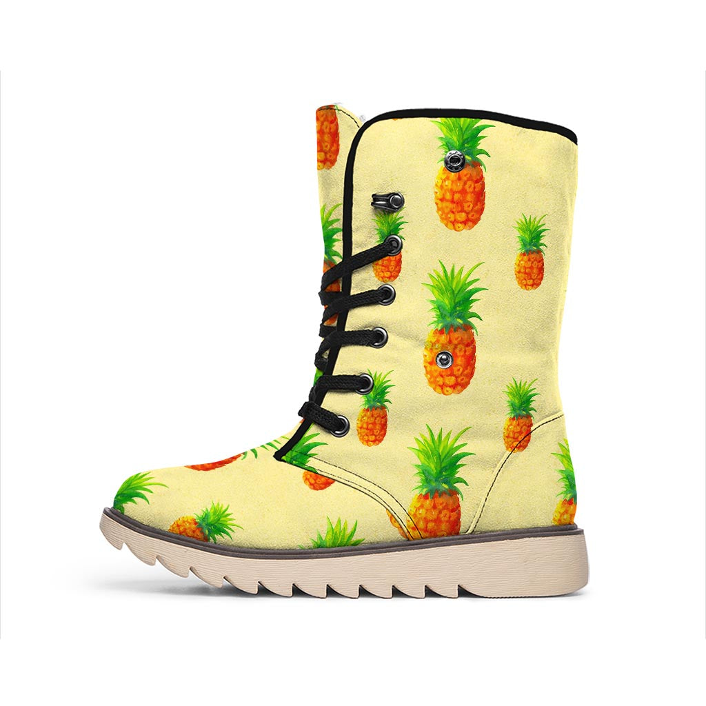 Beige Watercolor Pineapple Pattern Print Winter Boots