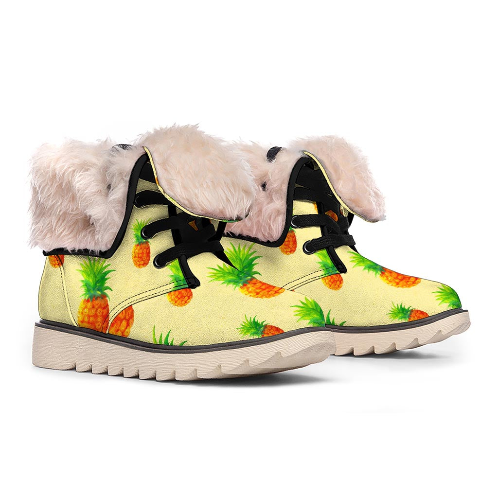 Beige Watercolor Pineapple Pattern Print Winter Boots