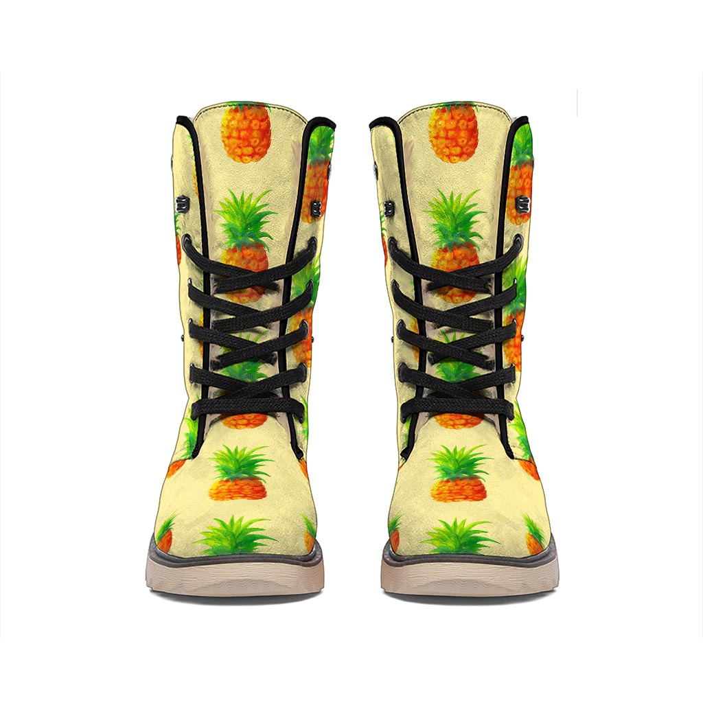 Beige Watercolor Pineapple Pattern Print Winter Boots