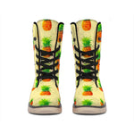 Beige Watercolor Pineapple Pattern Print Winter Boots