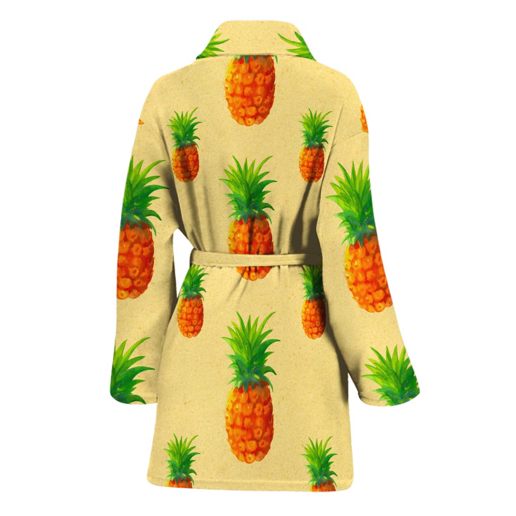 Beige Watercolor Pineapple Pattern Print Women's Bathrobe