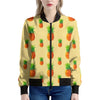 Beige Watercolor Pineapple Pattern Print Women's Bomber Jacket