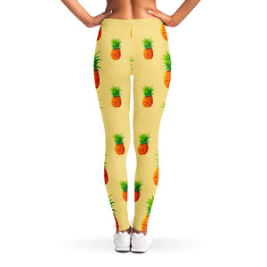 Beige Watercolor Pineapple Pattern Print Women's Leggings