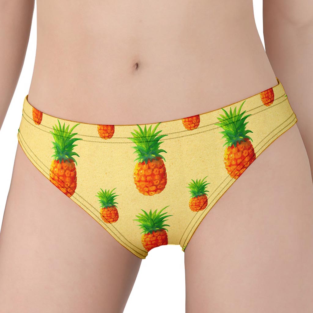 Beige Watercolor Pineapple Pattern Print Women's Panties