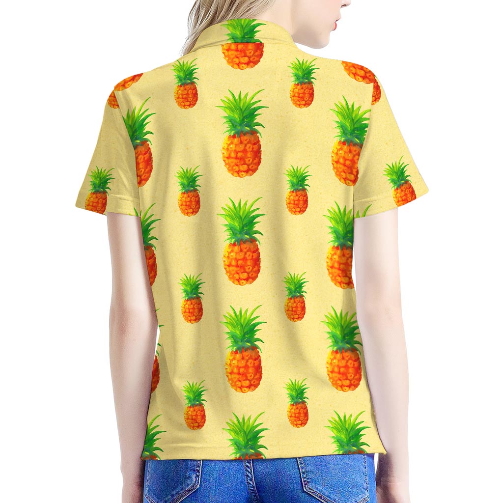 Beige Watercolor Pineapple Pattern Print Women's Polo Shirt