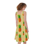 Beige Watercolor Pineapple Pattern Print Women's Sleeveless Dress