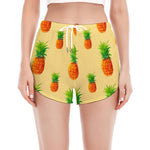 Beige Watercolor Pineapple Pattern Print Women's Split Running Shorts