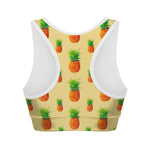 Beige Watercolor Pineapple Pattern Print Women's Sports Bra