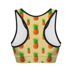 Beige Watercolor Pineapple Pattern Print Women's Sports Bra