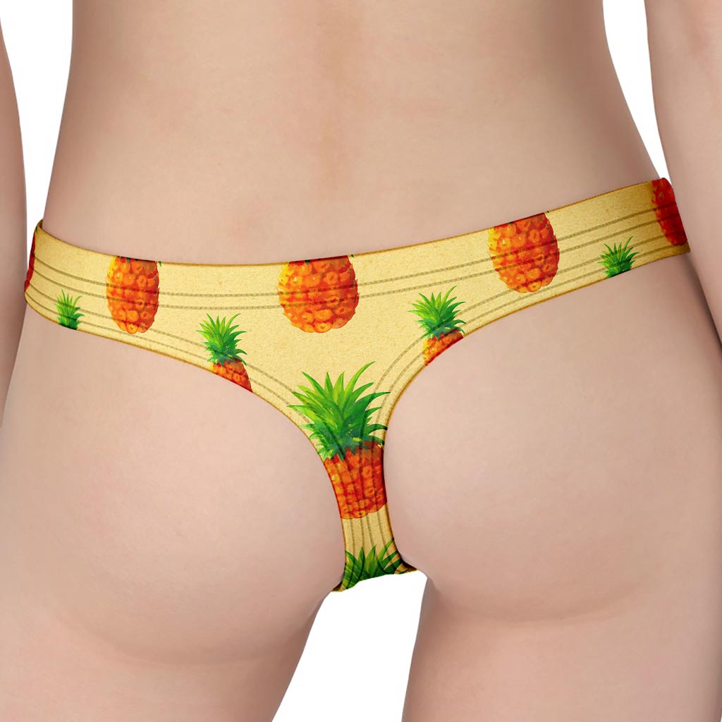 Beige Watercolor Pineapple Pattern Print Women's Thong