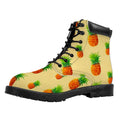 Beige Watercolor Pineapple Pattern Print Padded Collar Lace Up Boots