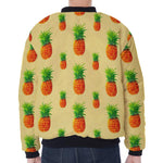 Beige Watercolor Pineapple Pattern Print Zip Sleeve Bomber Jacket