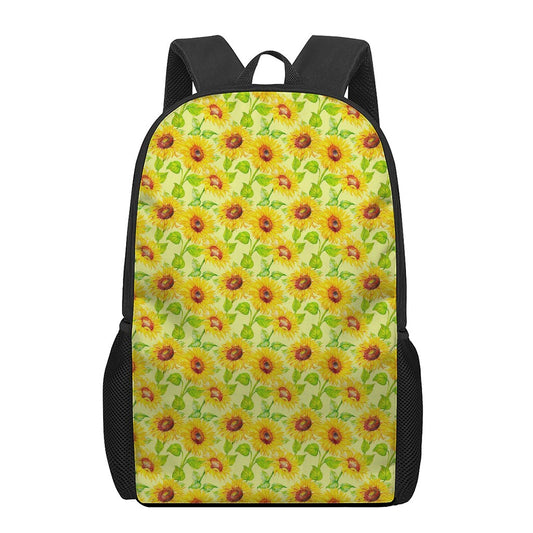 Beige Watercolor Sunflower Pattern Print 17 Inch Backpack