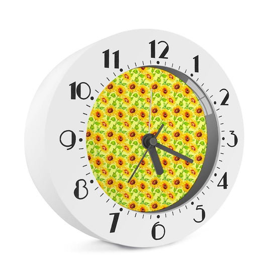 Beige Watercolor Sunflower Pattern Print Alarm Clock