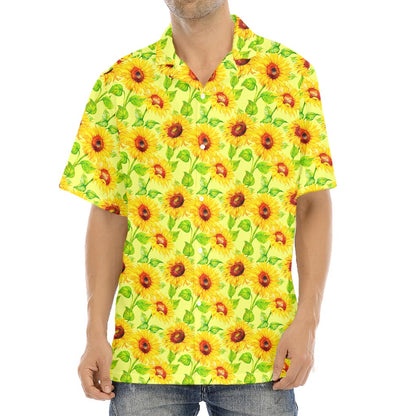Beige Watercolor Sunflower Pattern Print Aloha Shirt