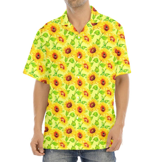 Beige Watercolor Sunflower Pattern Print Aloha Shirt