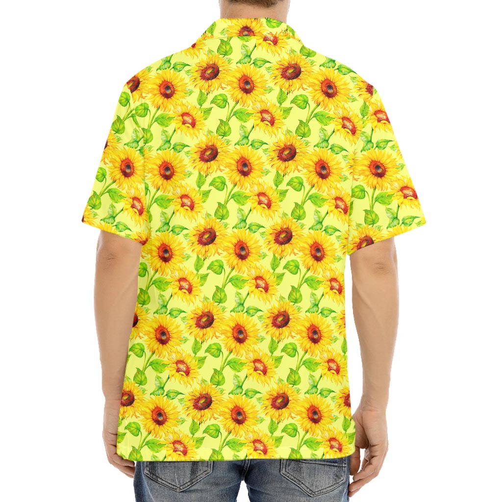 Beige Watercolor Sunflower Pattern Print Aloha Shirt