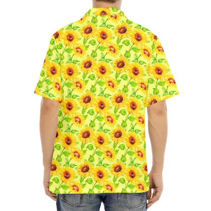 Beige Watercolor Sunflower Pattern Print Aloha Shirt